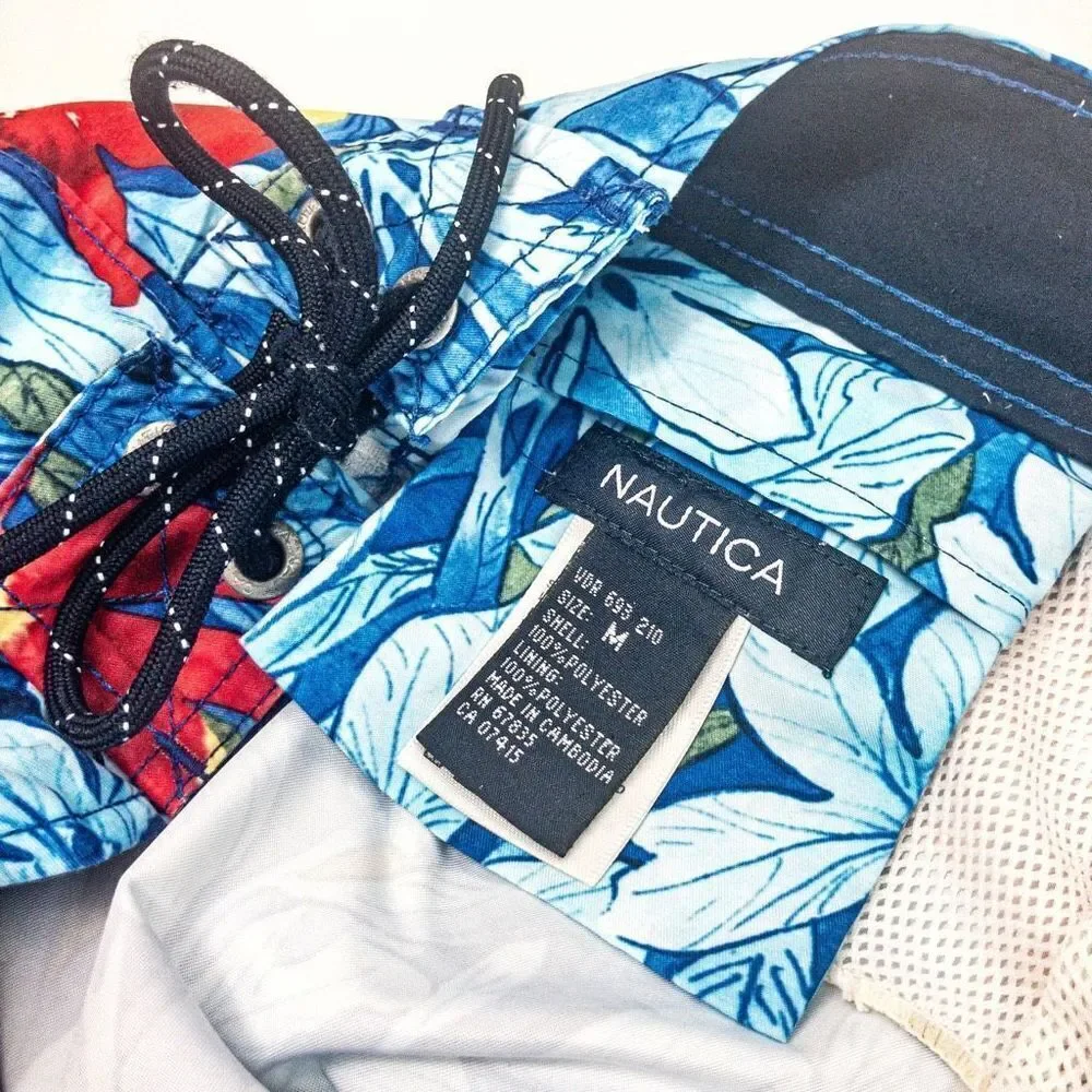 Nautica Blue Hawaiian Swim Trunks Boat Shorts Sz M